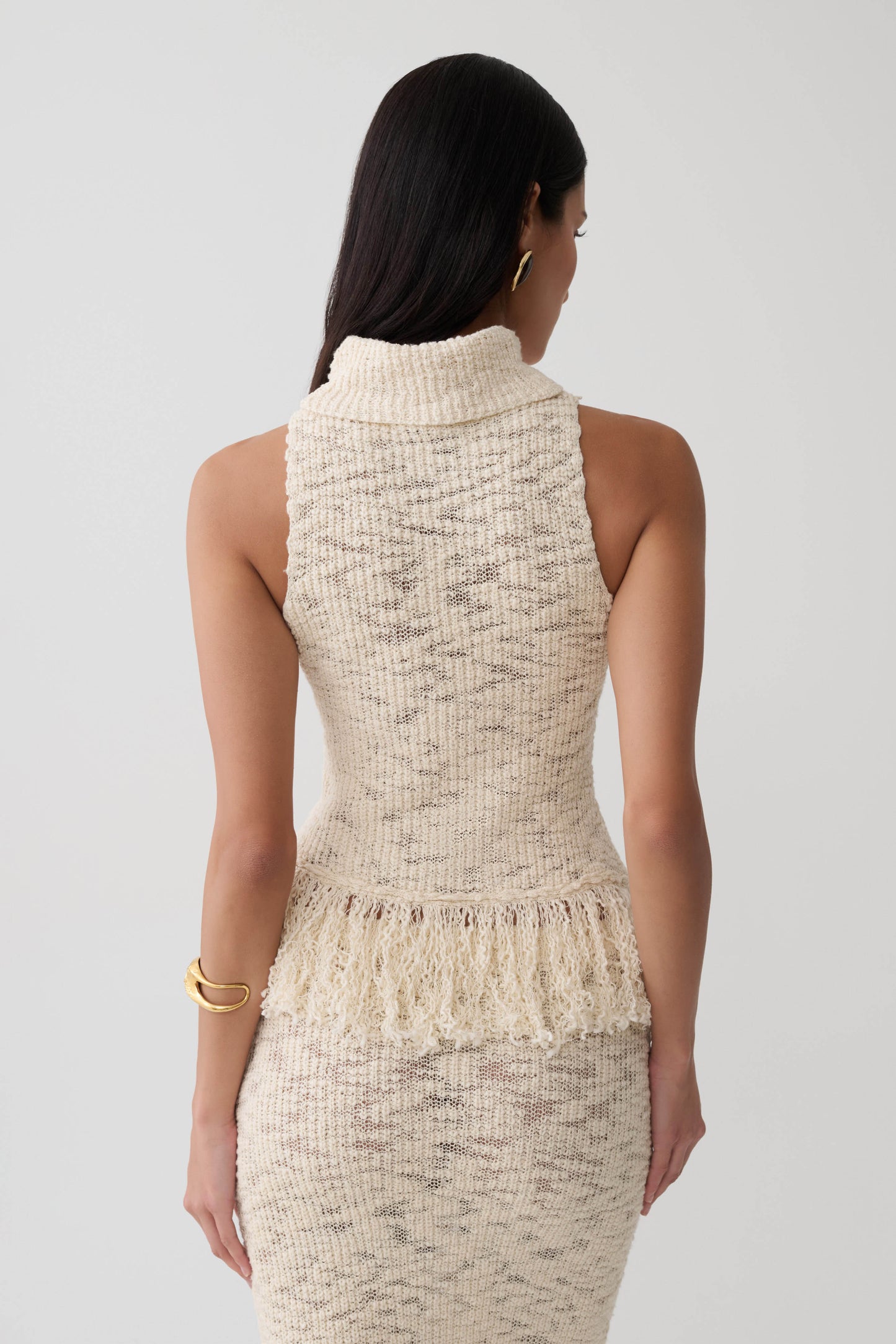 Giovanni Fringe Knit Top - Cream