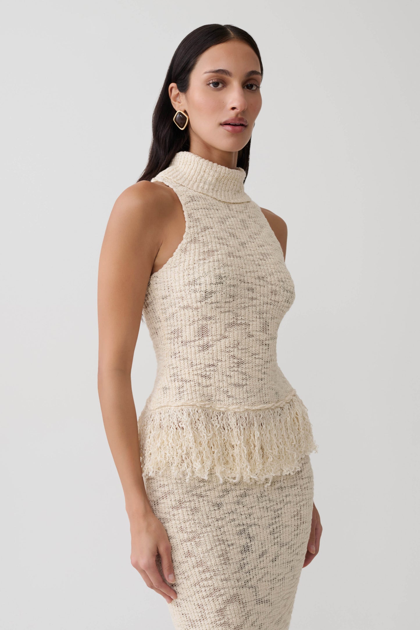 Giovanni Fringe Knit Top - Cream