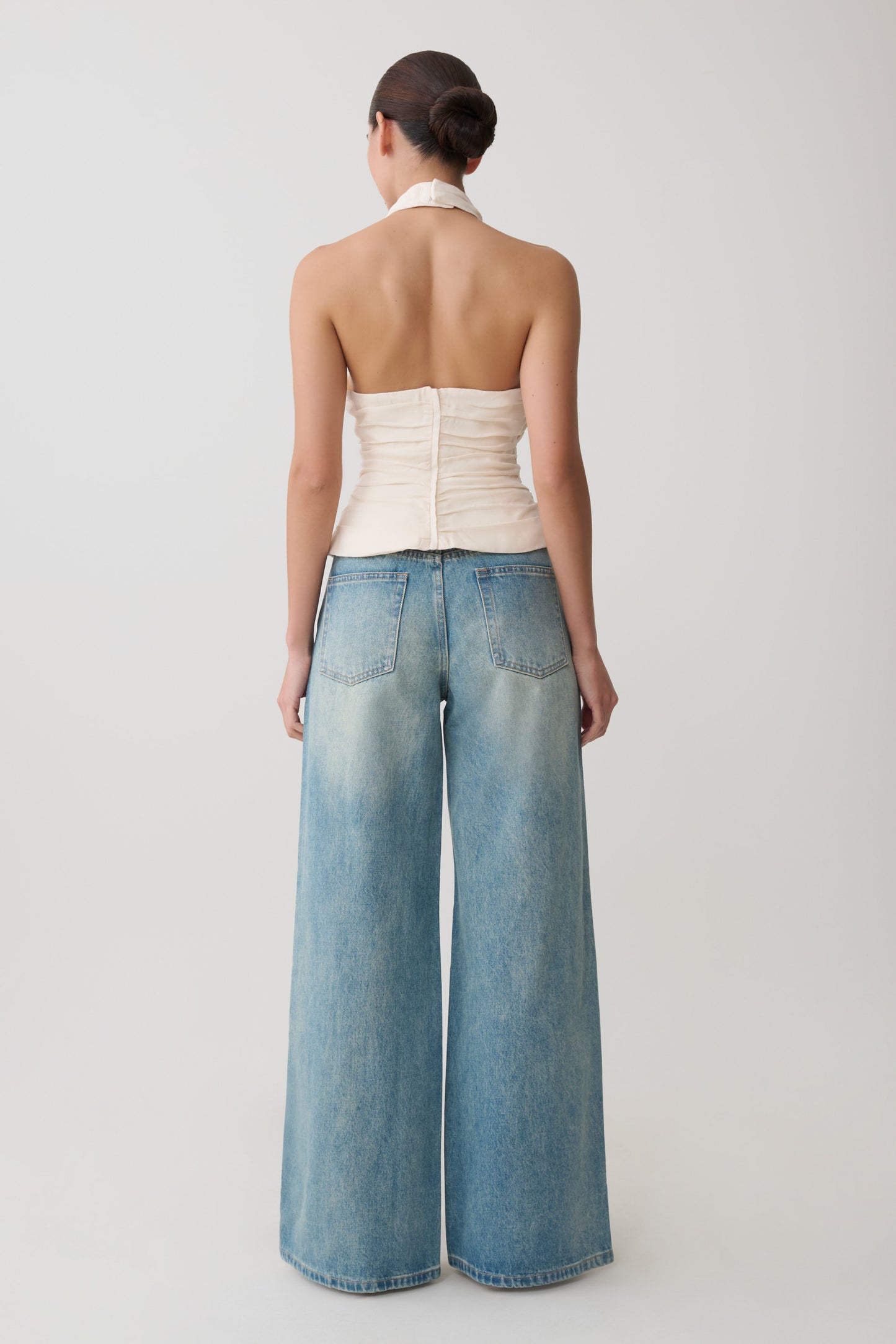 Daniela Ruched Halter Top - Ivory