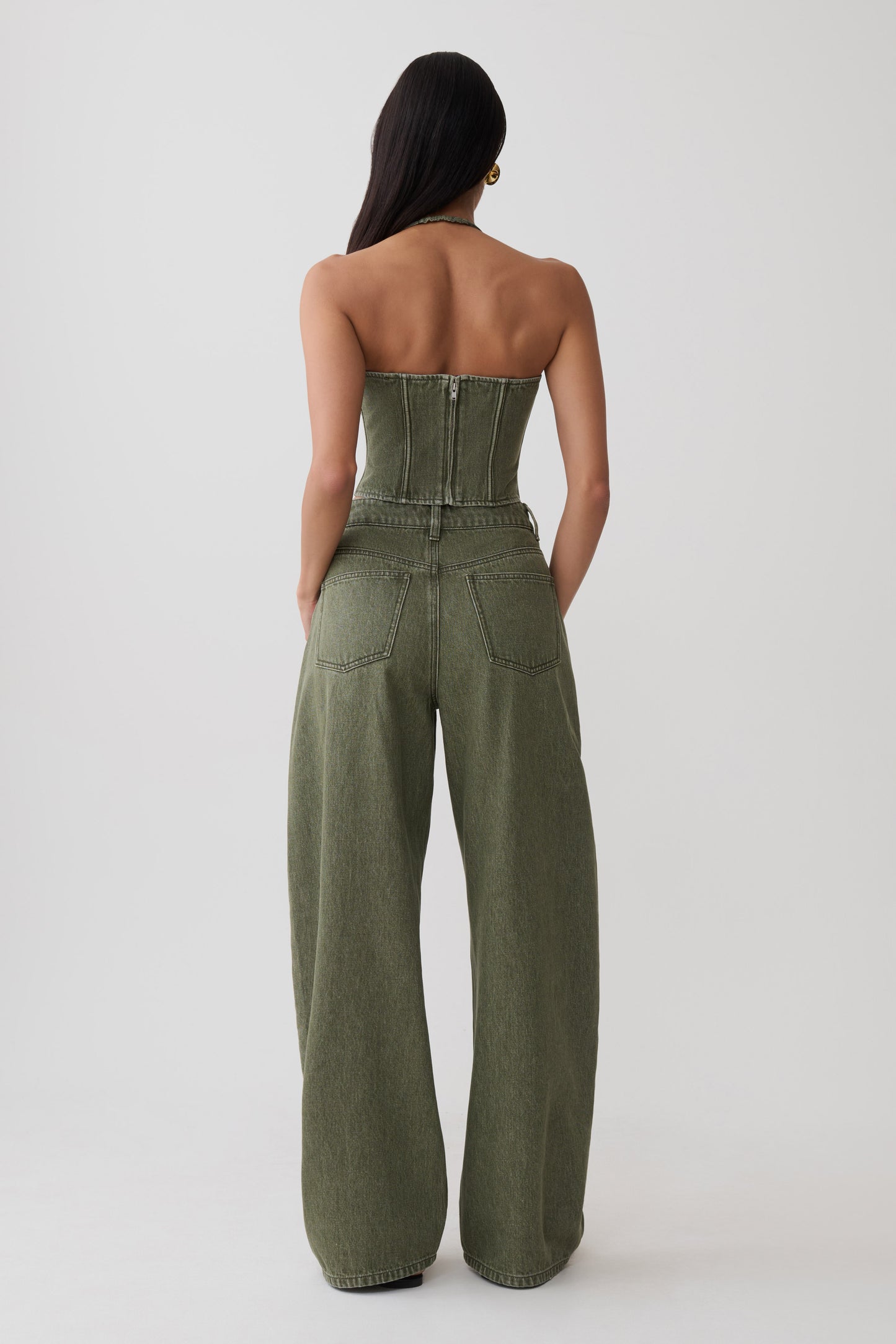 Stephanie Corset Denim Top - Washed Khaki