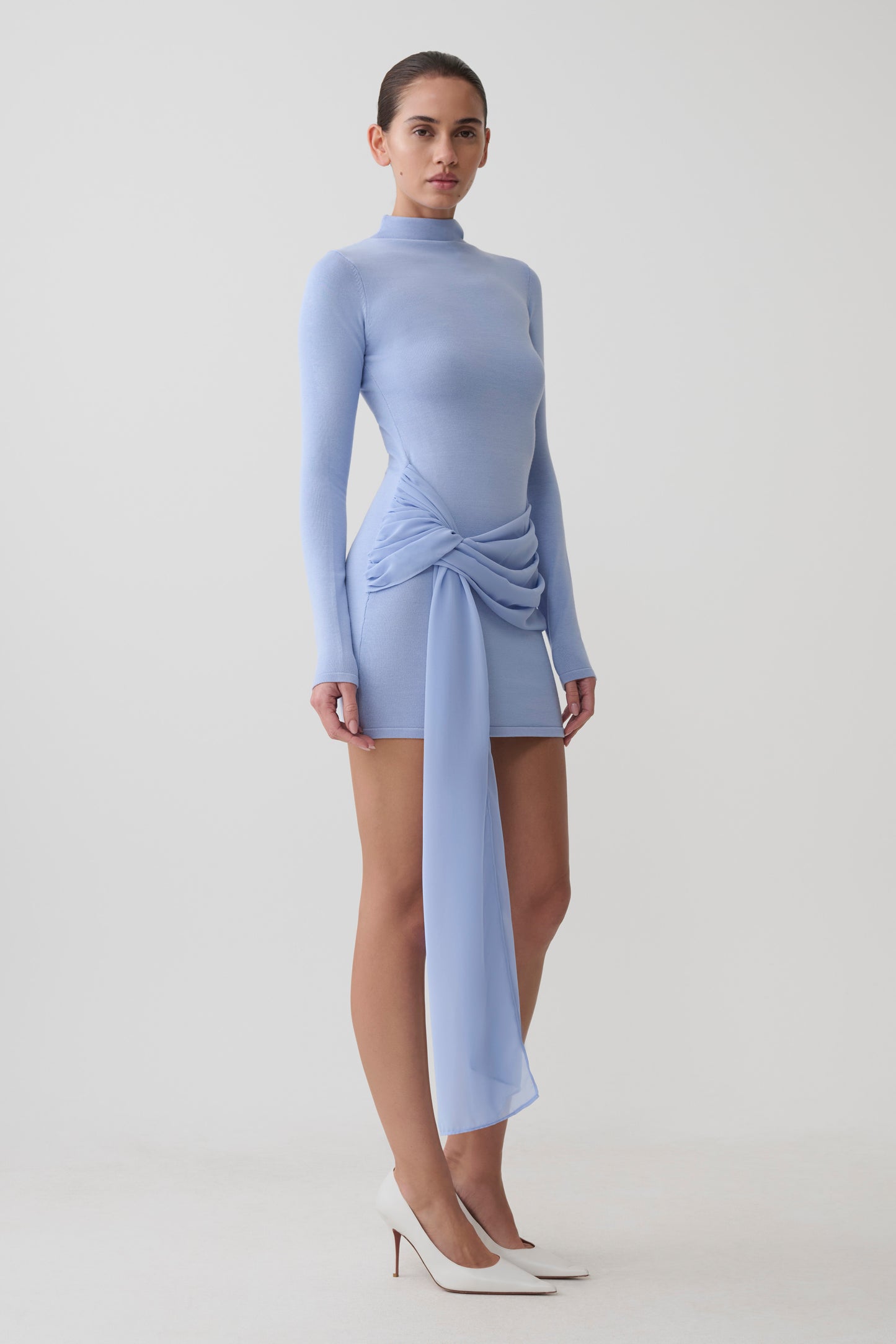 Grayson Knit Chiffon Mini Dress - Cornflower Blue