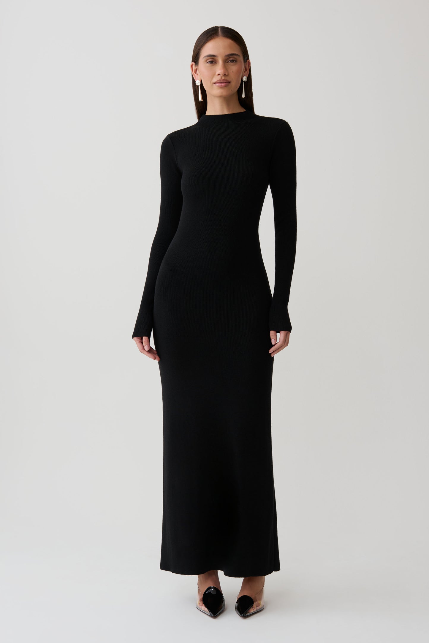 Rowan Long Sleeve Knit Maxi Dress - Black