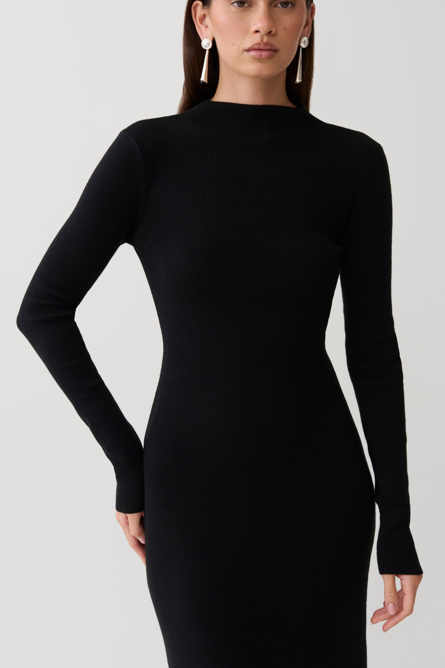 Rowan Long Sleeve Knit Maxi Dress - Black