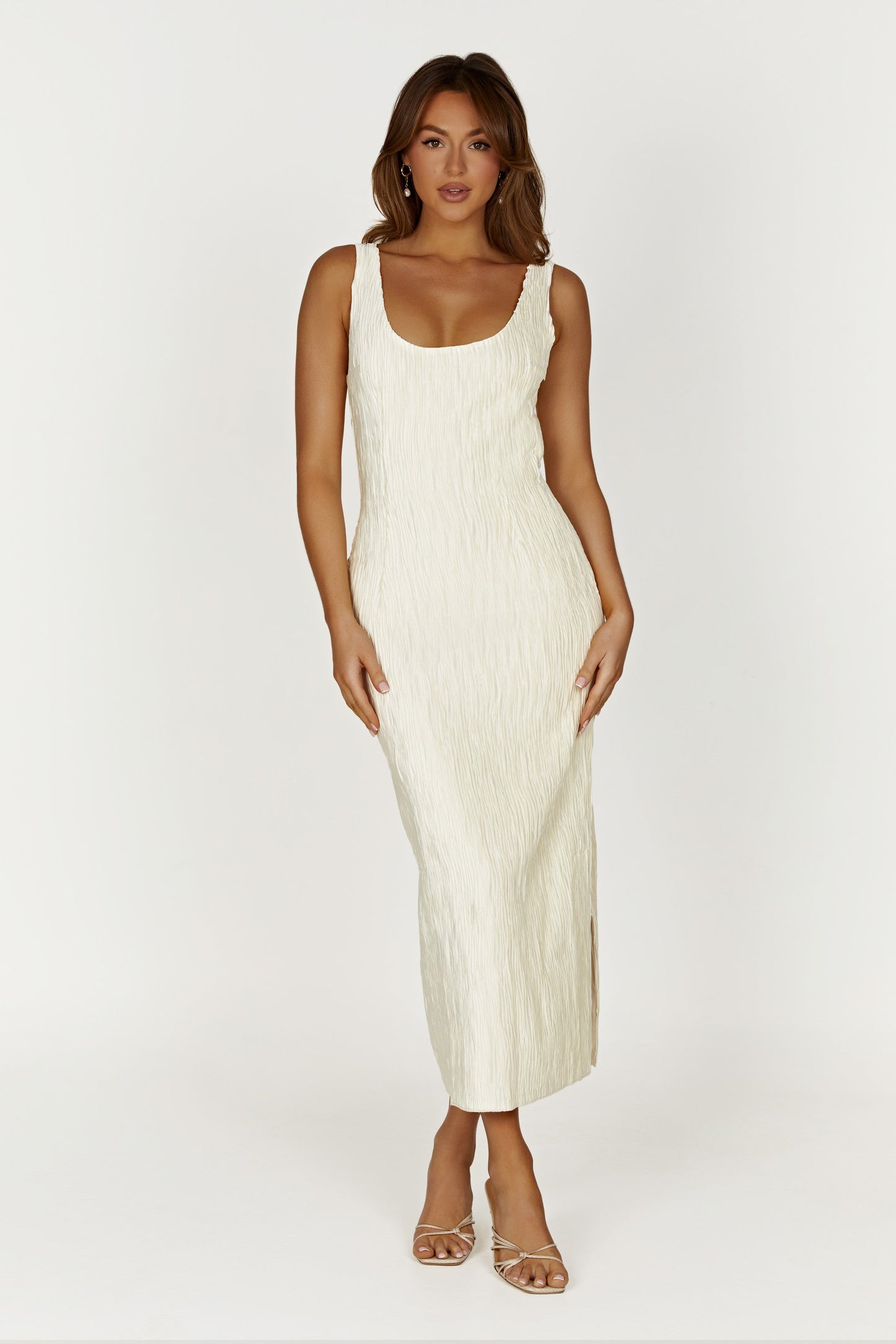 Theia Plisse Maxi Dress - Ivory