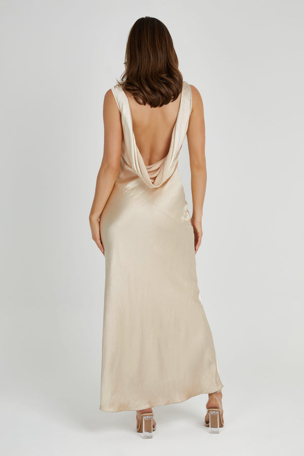 Nadia Maxi Satin Dress With Back Cowl - Gold - View 6 | Shop Formal Dress