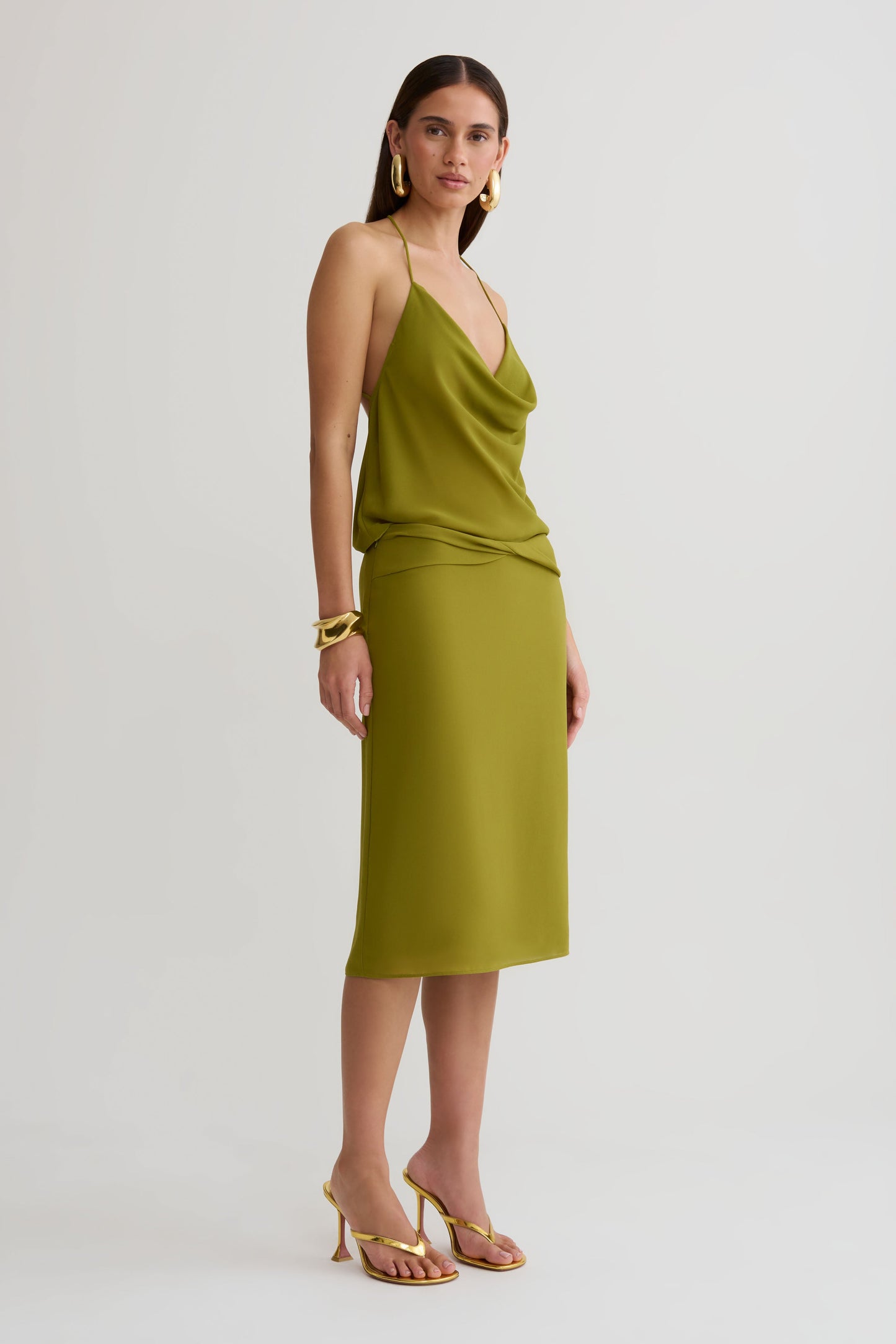 Amelia Chiffon Midi Skirt - Green