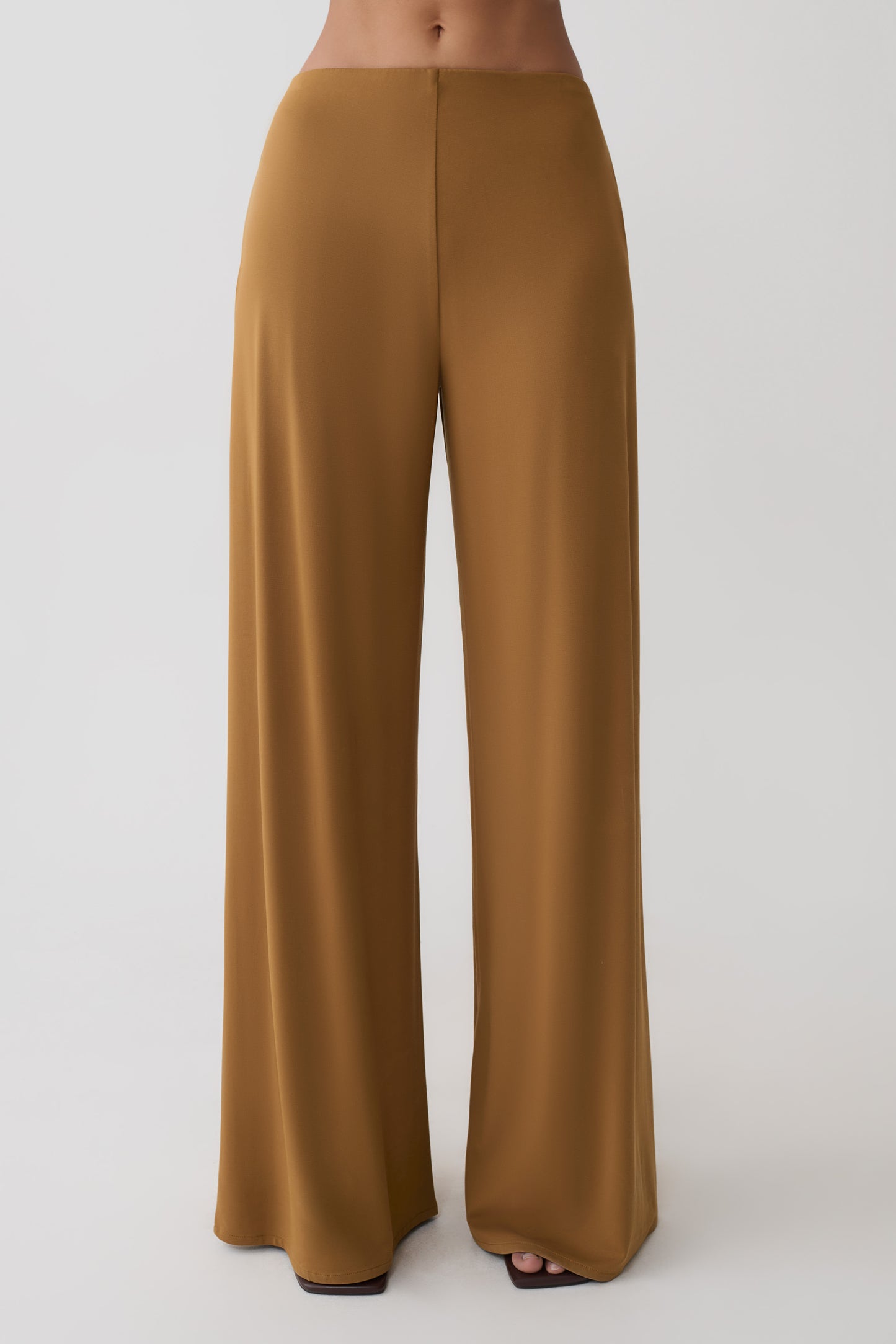 Krysh Wide Leg Peached Jersey Pants - Caramel
