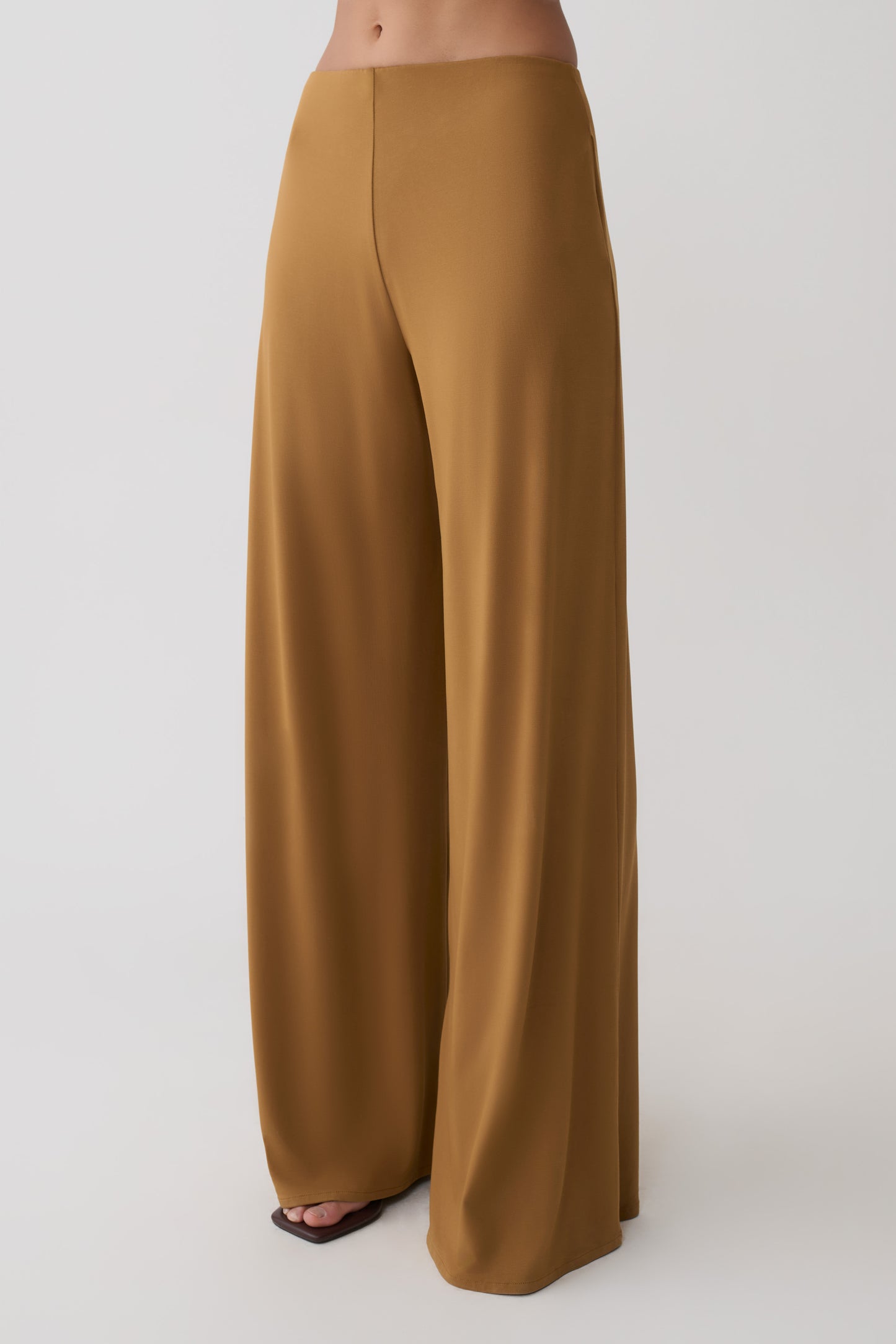 Krysh Wide Leg Peached Jersey Pants - Caramel