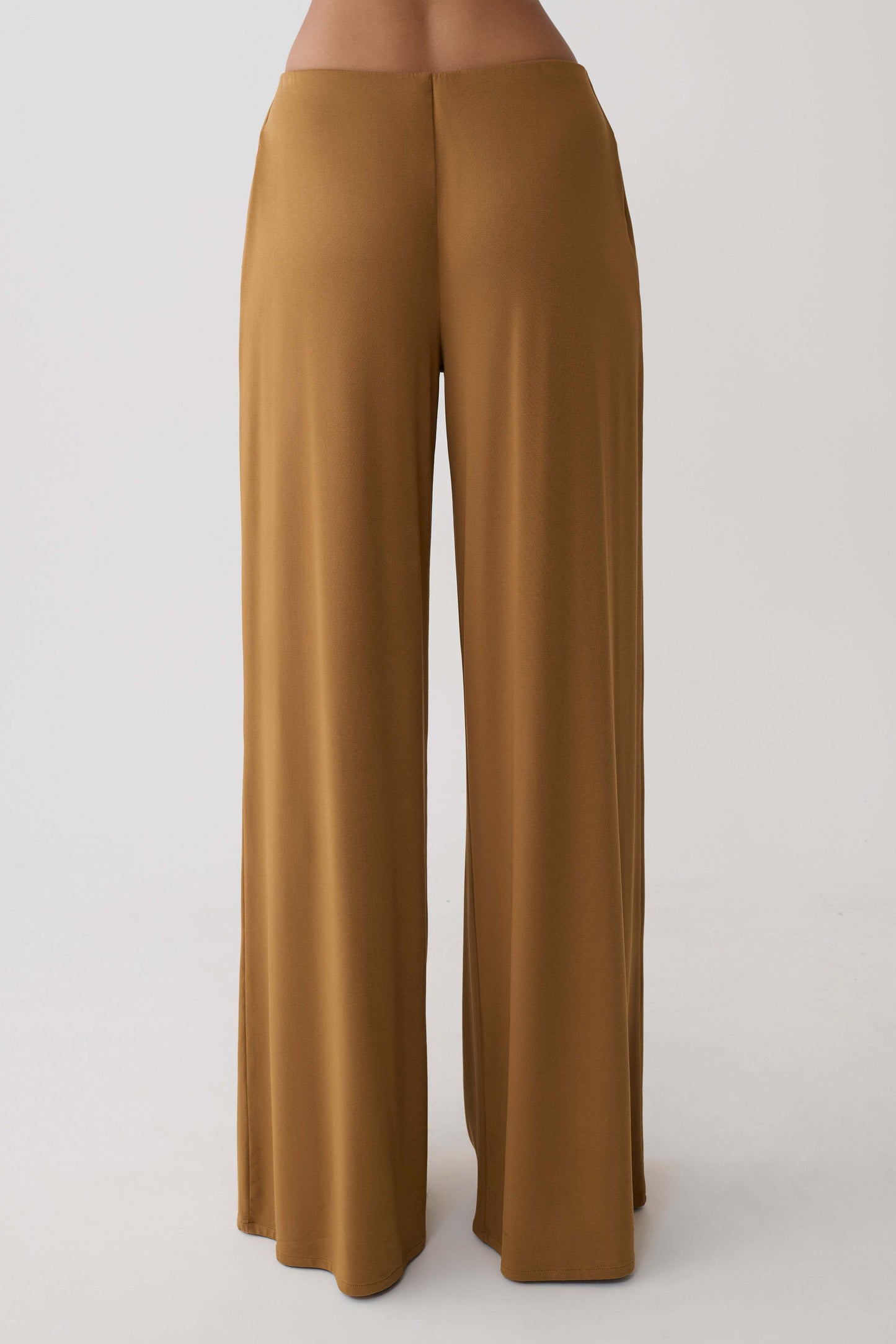 Krysh Wide Leg Peached Jersey Pants - Caramel