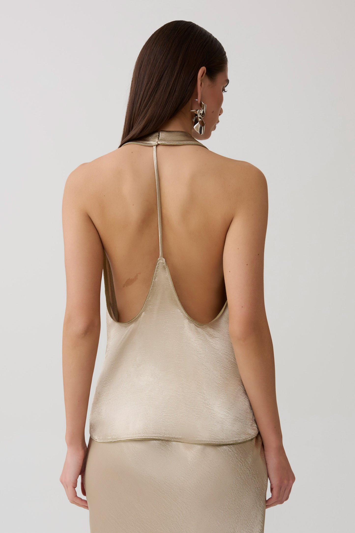 Cleo Satin Halter Top - Gold