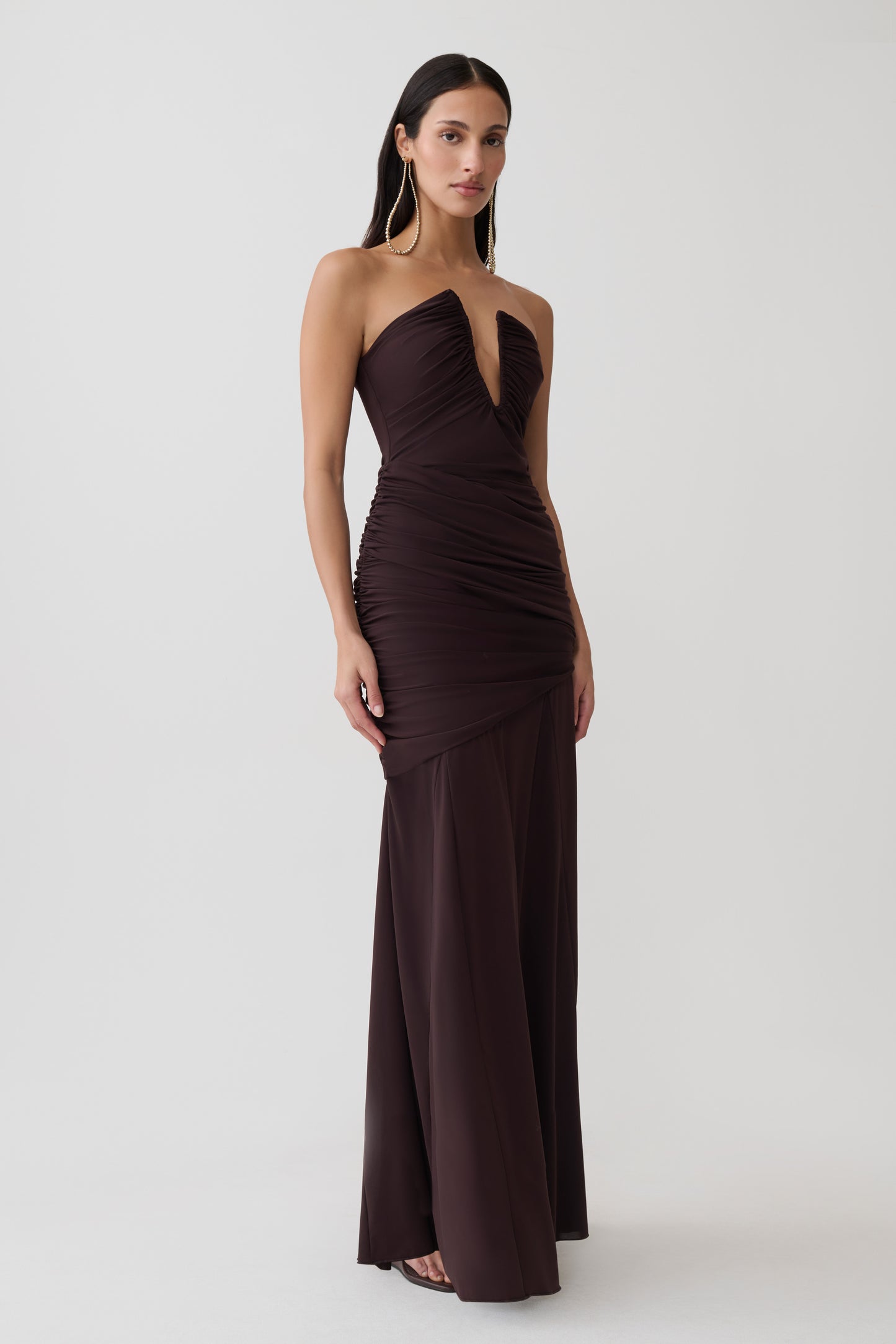 Kaiydo Gathered Centre Wire Maxi Dress - Chocolate