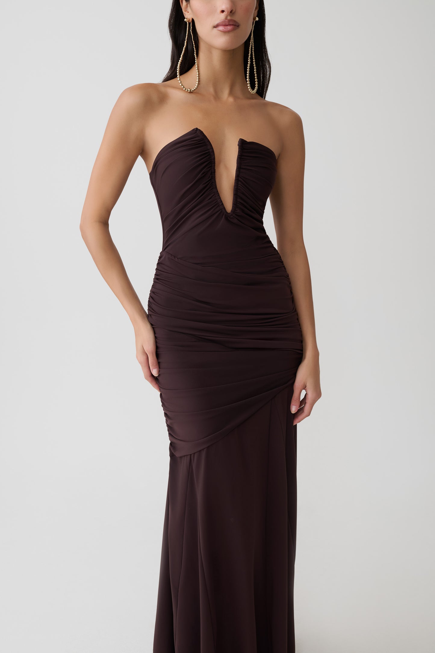 Kaiydo Gathered Centre Wire Maxi Dress - Chocolate