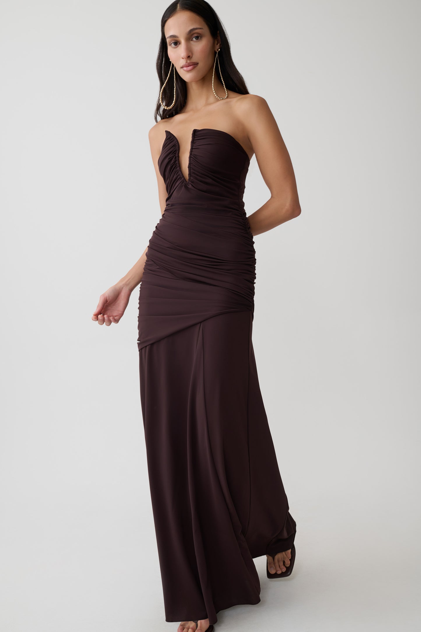 Kaiydo Gathered Centre Wire Maxi Dress - Chocolate