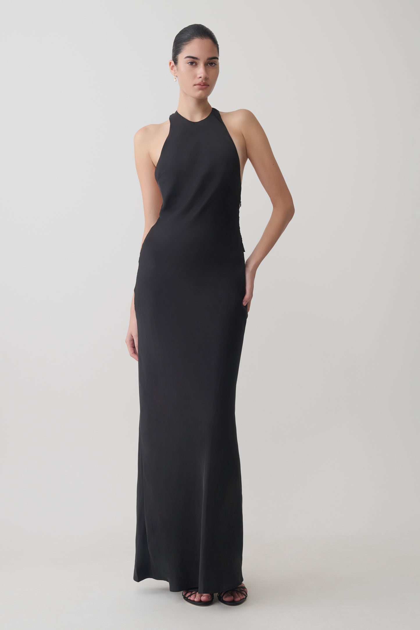 Rinna Satin Halter Maxi Dress - Black
