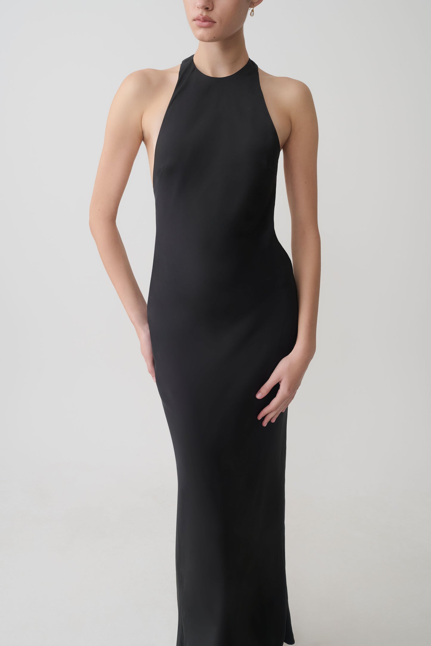 Rinna Satin Halter Maxi Dress - Black