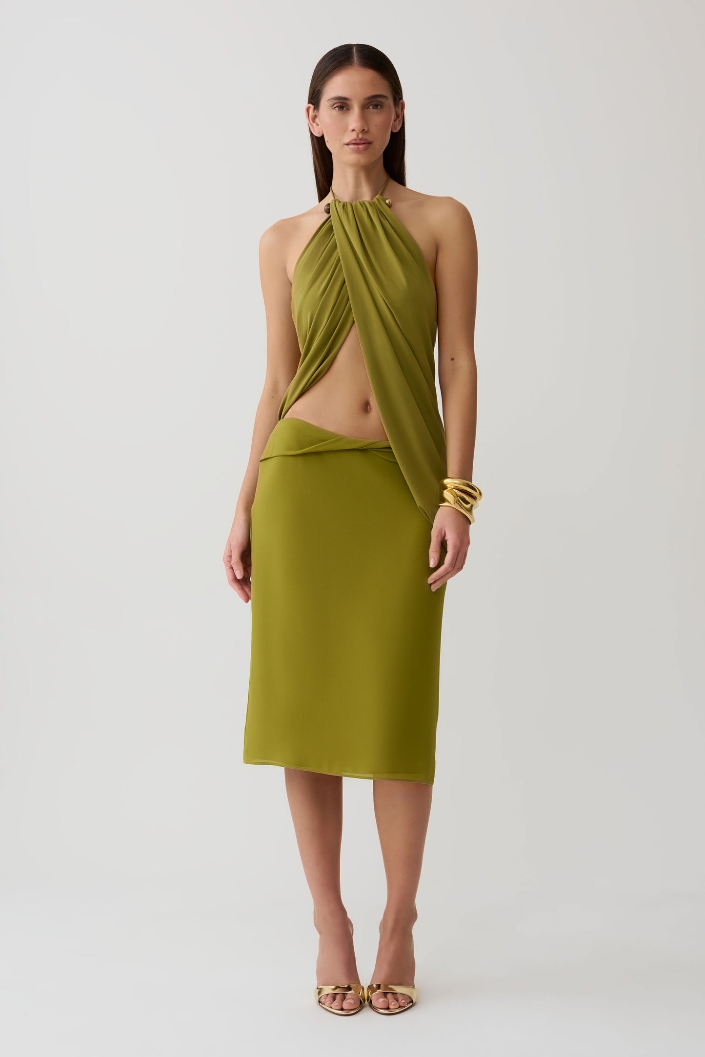 Yuna Draped Hardware Top - Martini Olive