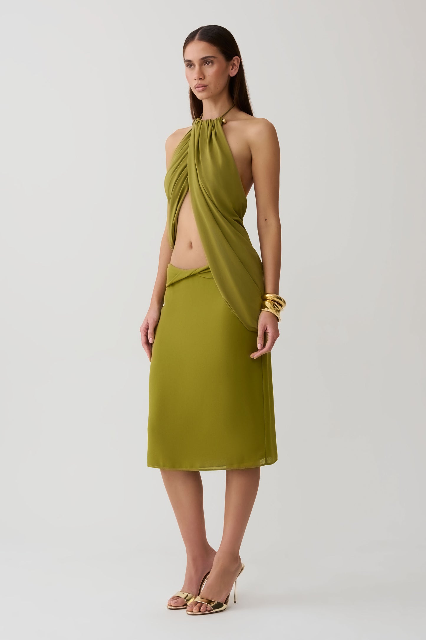Yuna Draped Hardware Top - Martini Olive