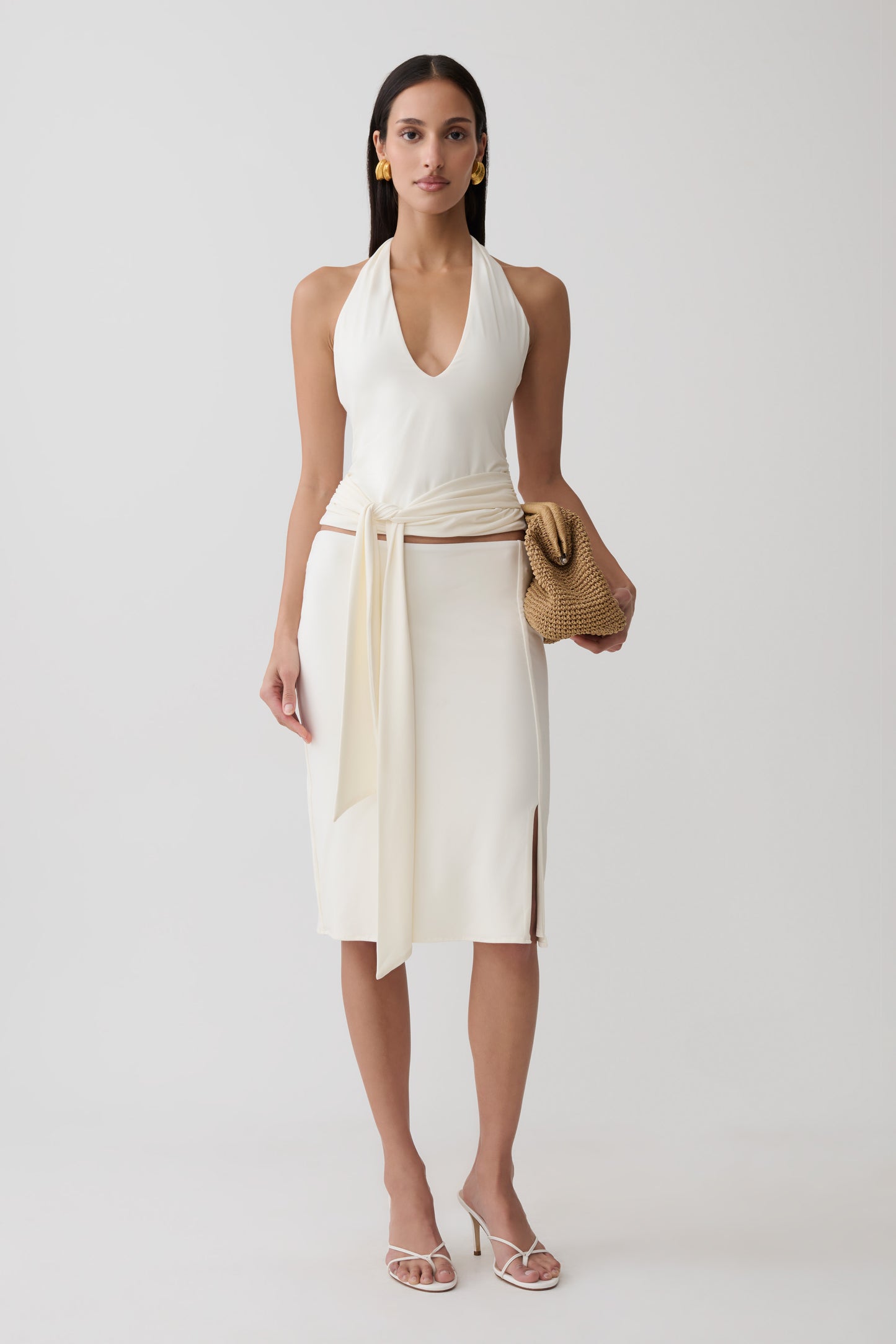 Daine Peached Jersey Halter Top - Ivory