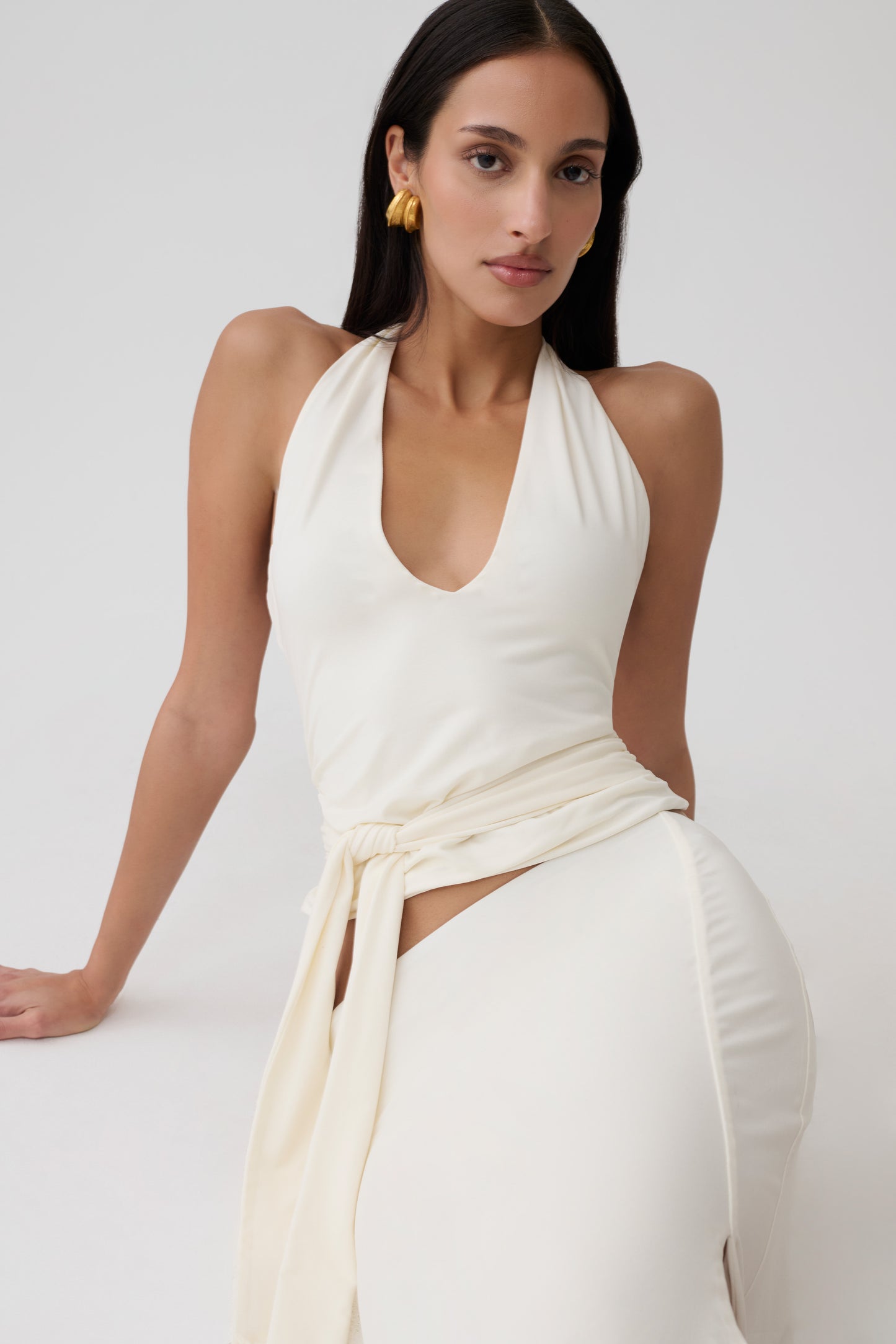 Daine Peached Jersey Halter Top - Ivory