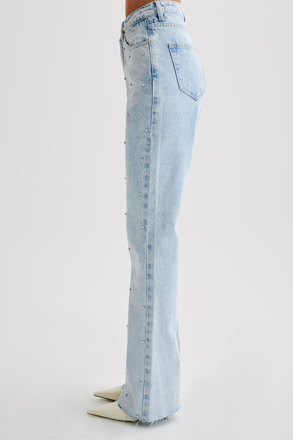 Lauren Embellished Straight Leg Jeans - Light Blue