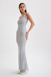 Annika Diamante Mesh Maxi Dress - Silver