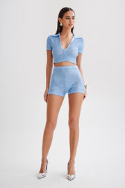 Huntley Sequin Knit Shorts - Cornflower Blue