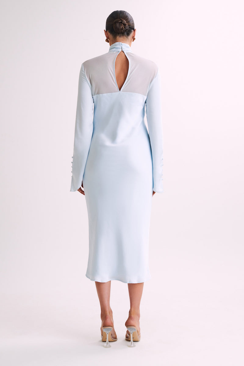 Patricia High Neck Satin Midi Dress Powder Blue MESHKI