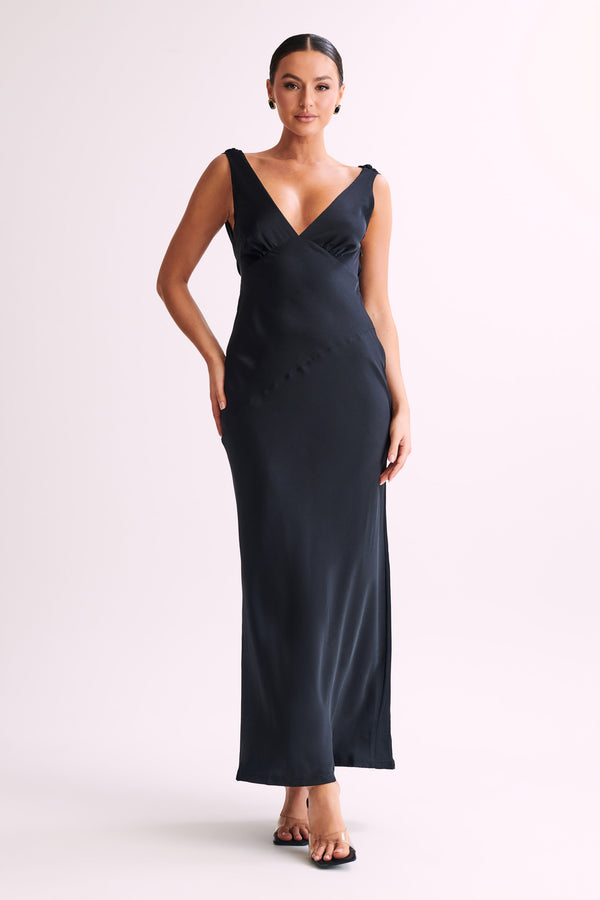 Nadia Maxi Satin Dress With Back Cowl - Black - View 3 | Shop Formal Dress