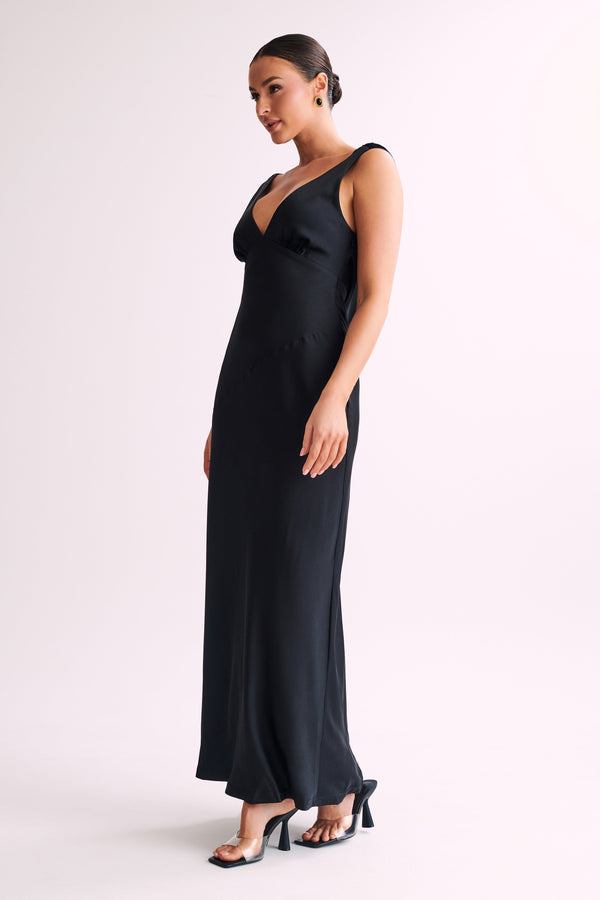 Nadia Maxi Satin Dress With Back Cowl - Black - View 5 | Shop Formal Dress