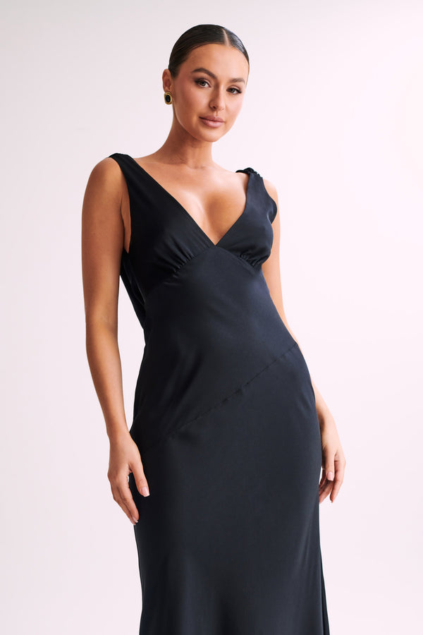 Nadia Maxi Satin Dress With Back Cowl - Black - View 6 | Shop Formal Dress