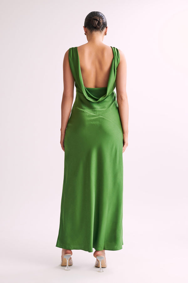 Collective Dress - Nadia Maxi Satin Dress With Back Cowl - Emerald image 6