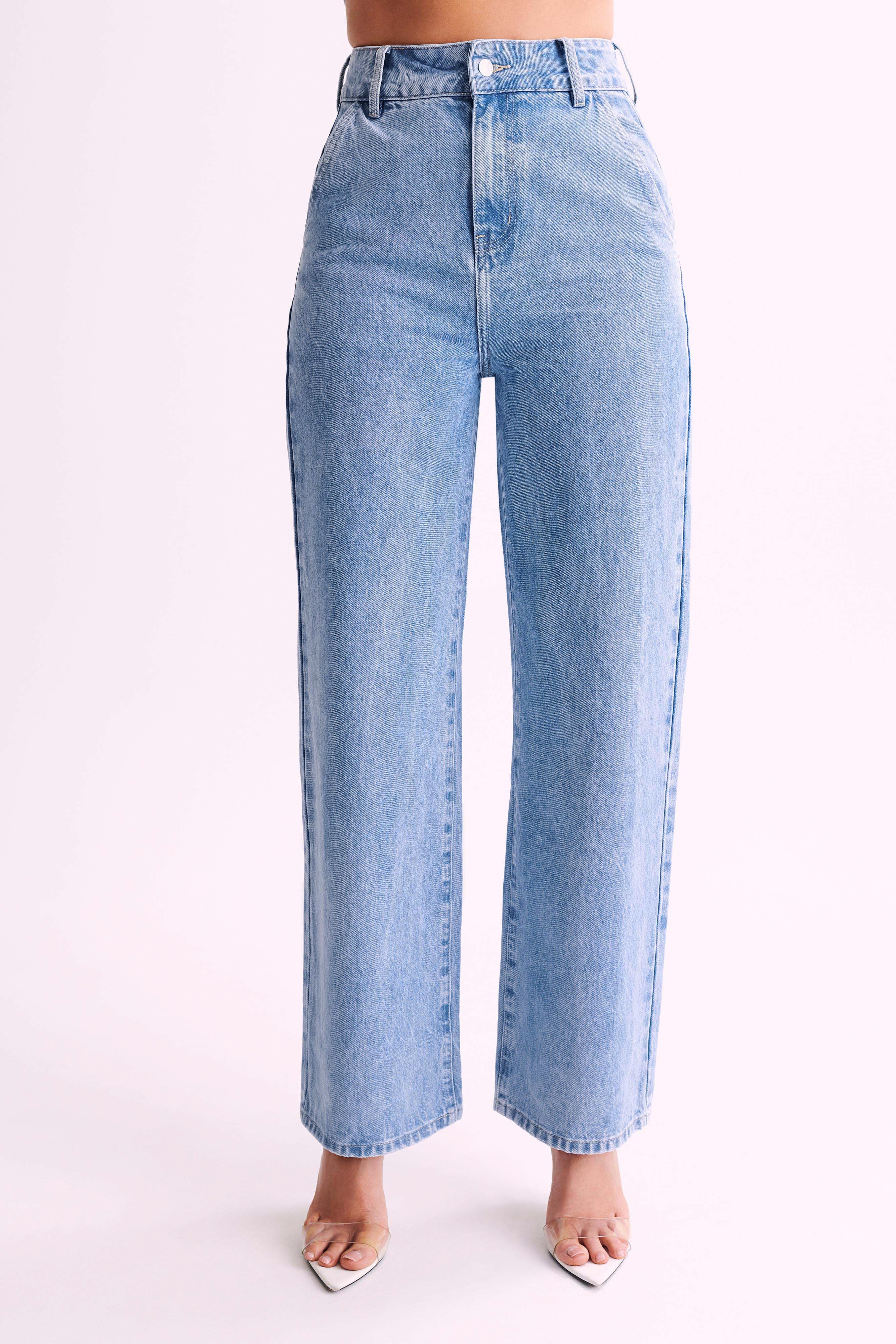 Roxy Wide Leg High Waist Denim Jeans Mid Blue MESHKI