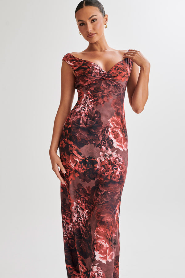 Shop Formal Dress - Giavanni  Off Shoulder Maxi Dress - Peony Print sixth image