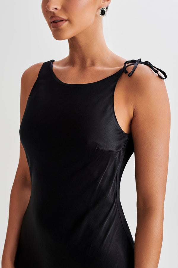 Annalise Satin Maxi Dress With Tie - Black - View 2 | Shop Formal Dress