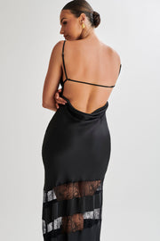 Myrna Satin Lace Maxi Dress - Black