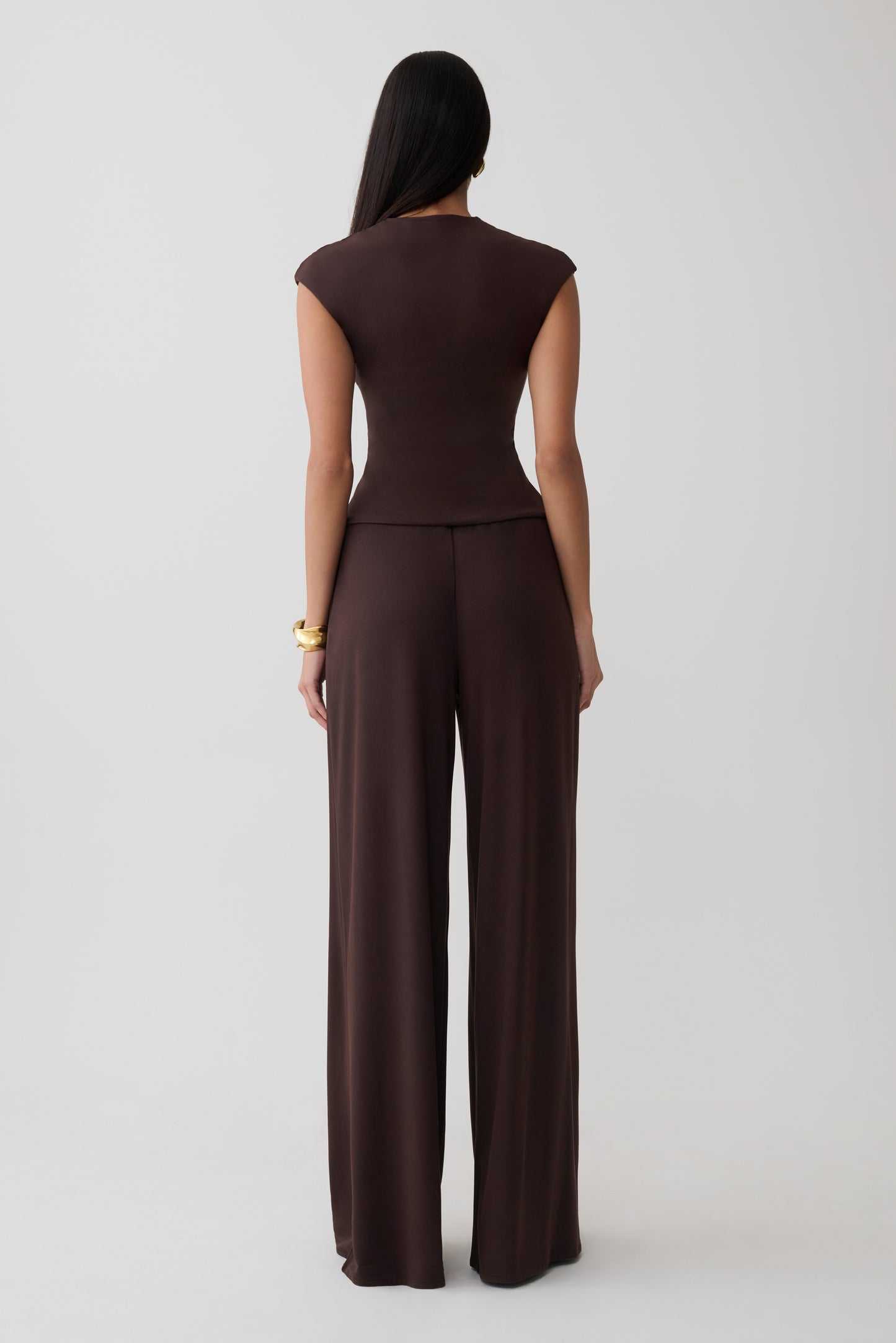 Chai Peached Jersey High Neck Top - Chocolate