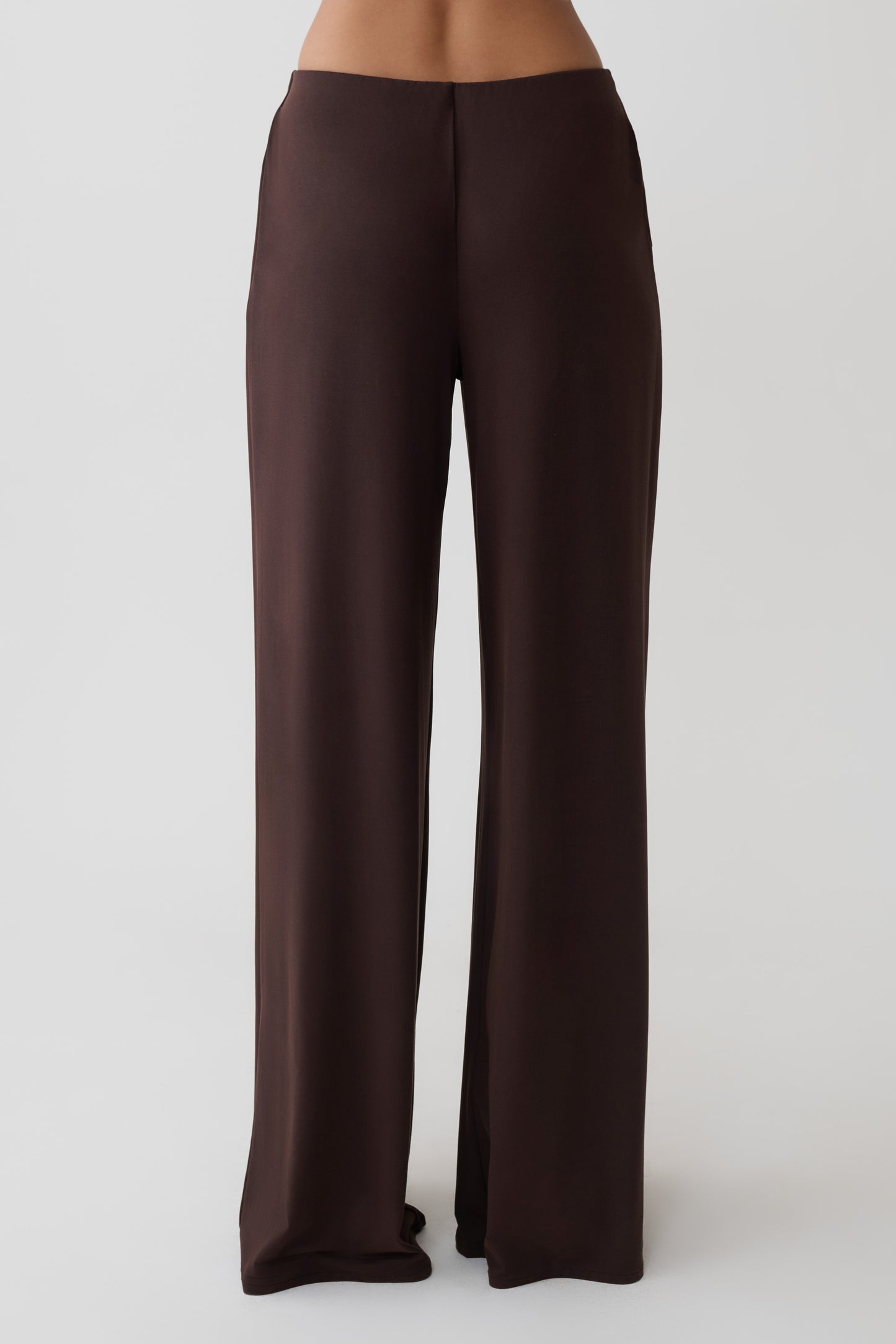 Krysh Wide Leg Peached Jersey Pants - Chocolate