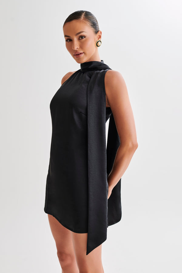 Aubriella Halter Mini Dress With Tie - Black - Image 4