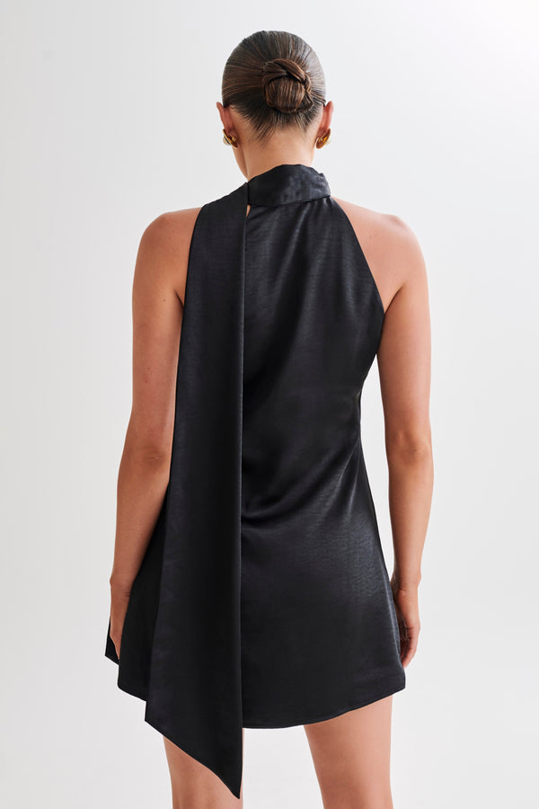 Aubriella Halter Mini Dress With Tie - Black - Image 3