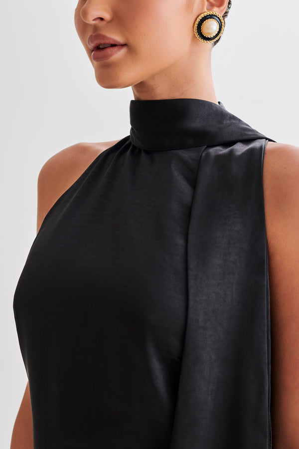 Aubriella Halter Mini Dress With Tie - Black - Image 2