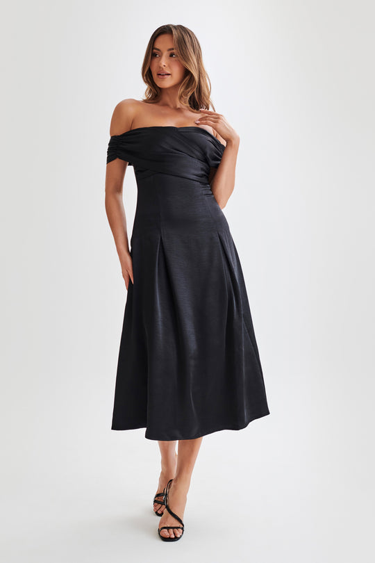 Sofie Off Shoulder Midi Dress - Black - View 1 | Shop Formal Dress
