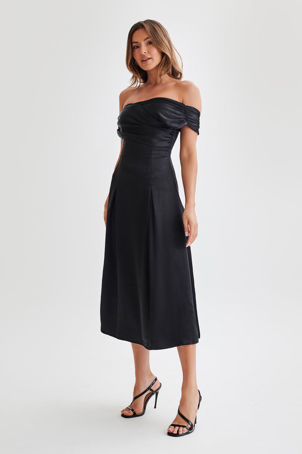 Sofie Off Shoulder Midi Dress - Black - View 5 | Shop Formal Dress