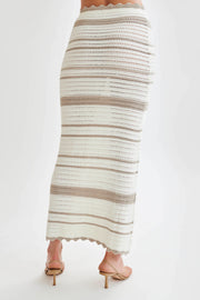 Jadia Contrast Crochet Fishtail Maxi Skirt - Taupe/White