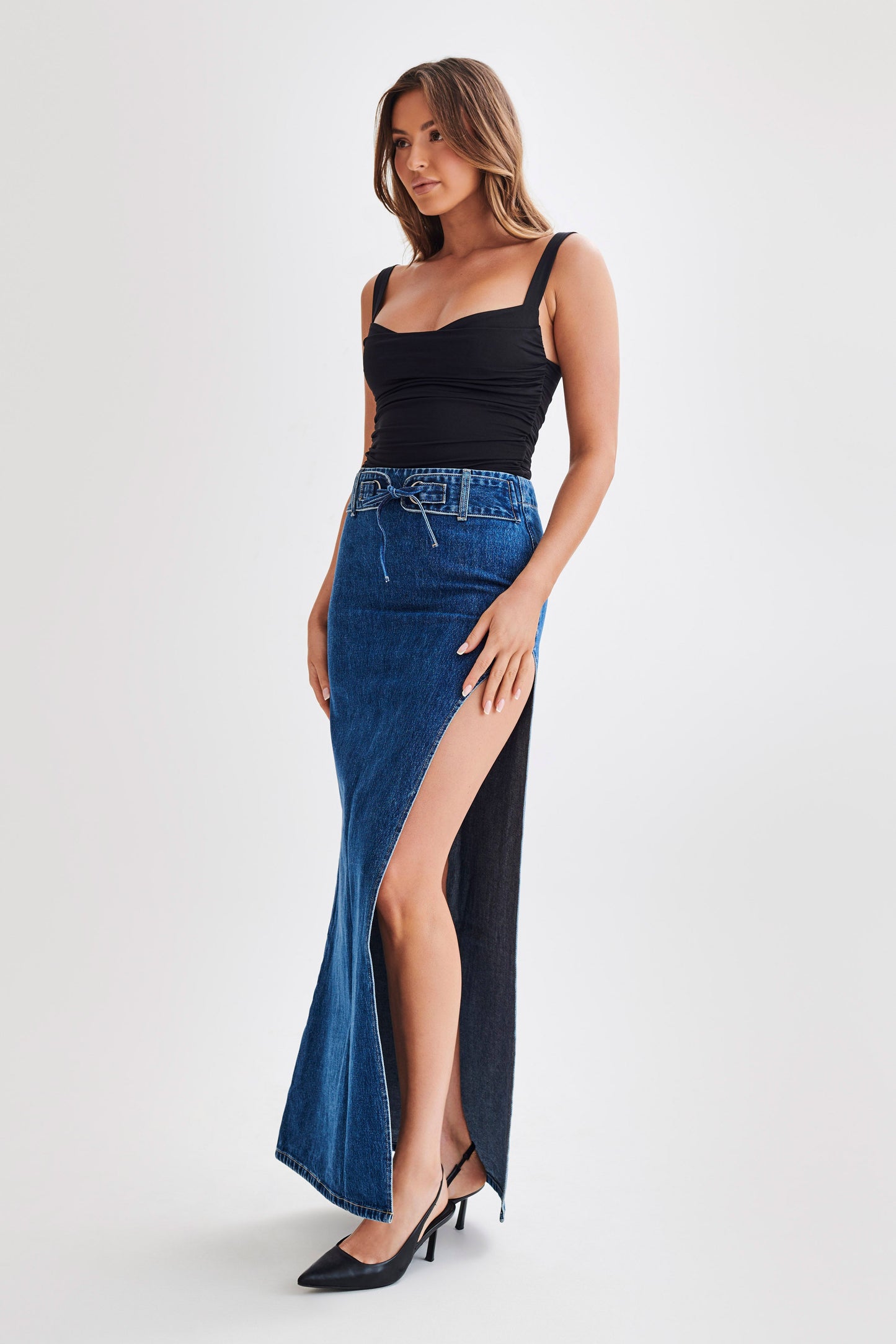 Hailey Slinky Long Line Sweetheart Top - Black