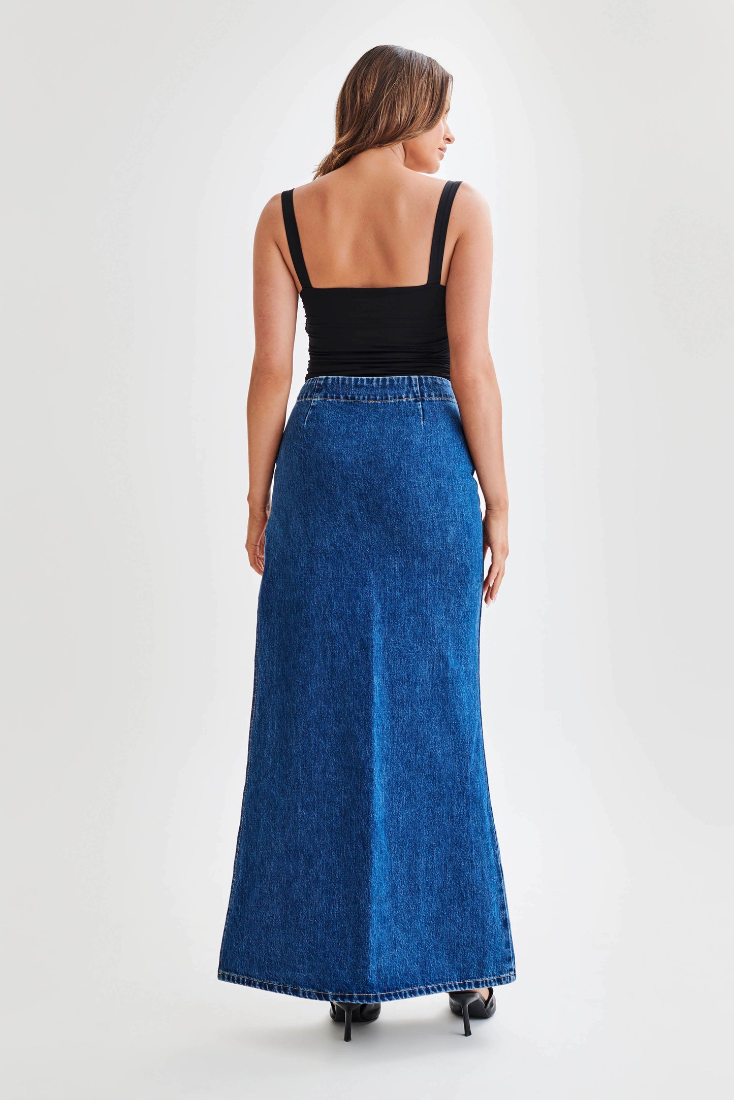 Hailey Slinky Long Line Sweetheart Top - Black