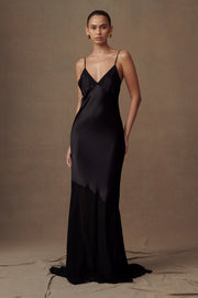 Evelyn Iridescent Satin Maxi Dress - Black