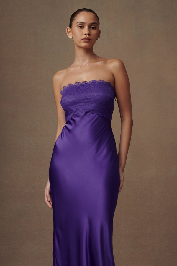 Shop Formal Dress - Darcie  Strapless Satin Maxi Dress - Deep Purple sixth image