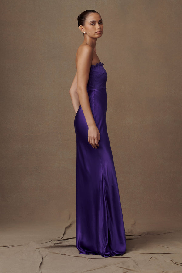 Shop Formal Dress - Darcie  Strapless Satin Maxi Dress - Deep Purple fifth image