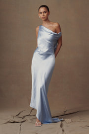 Yvette Slip Maxi Dress With Asymmetrical Hem - Cornflower Blue