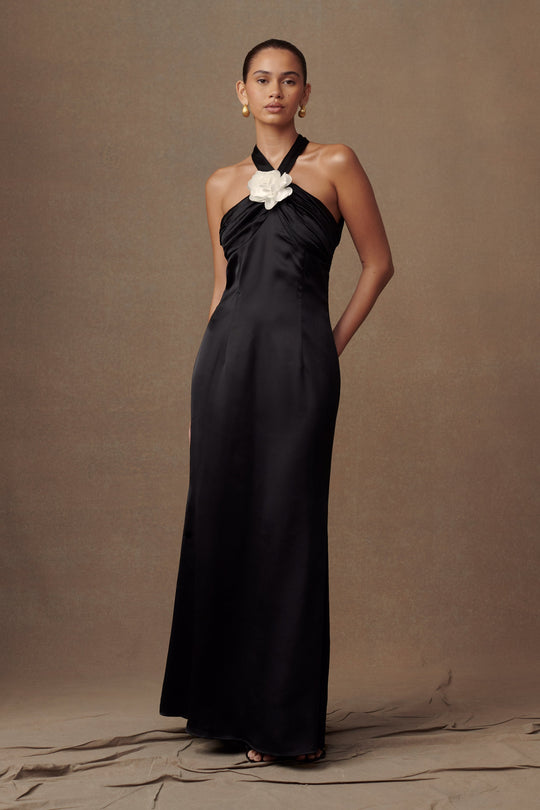 Shop Formal Dress - Dylan  Rose Halter Maxi Dress - Black featured image
